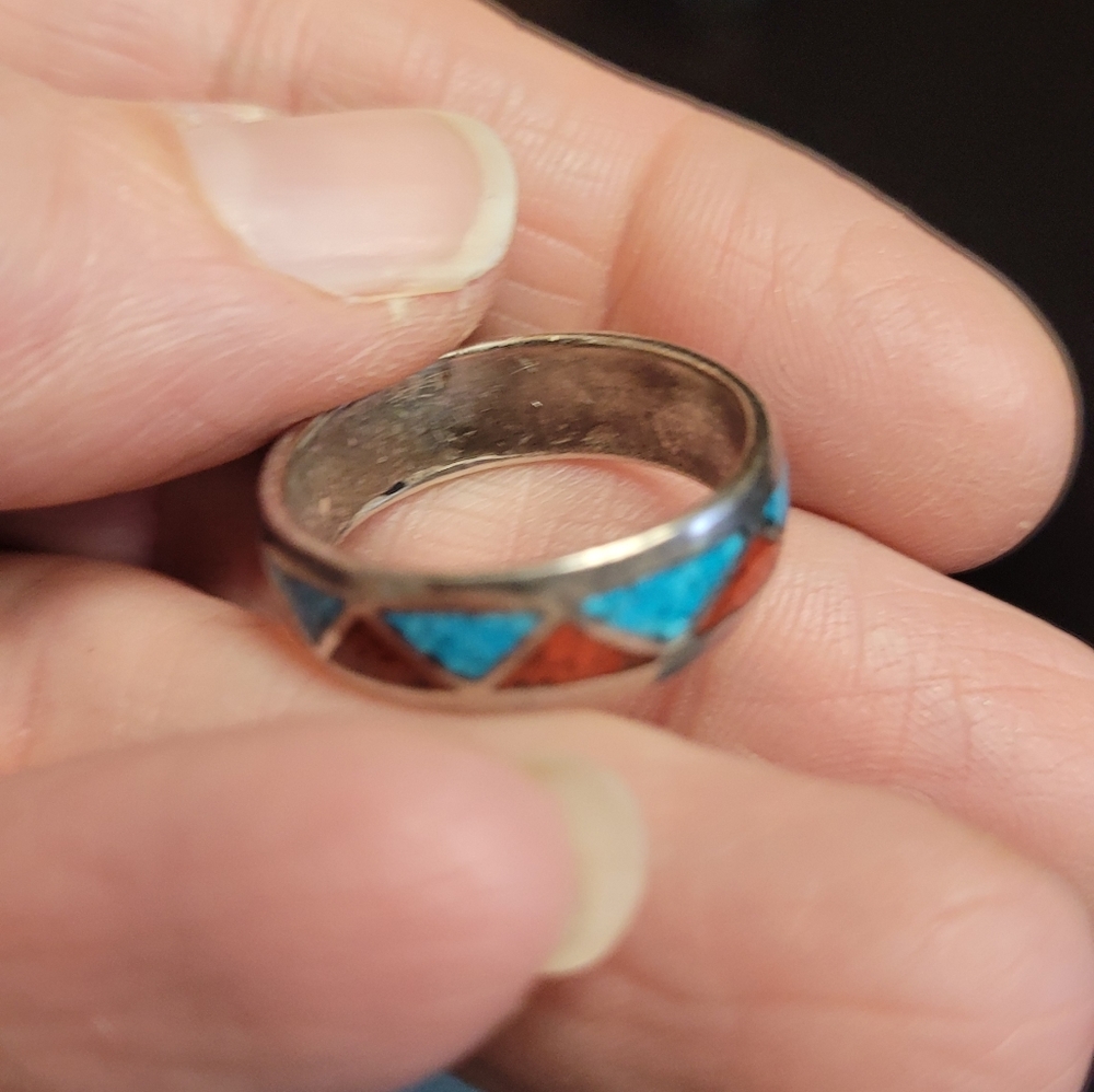 sterling and red/blue turquoise inlay ring